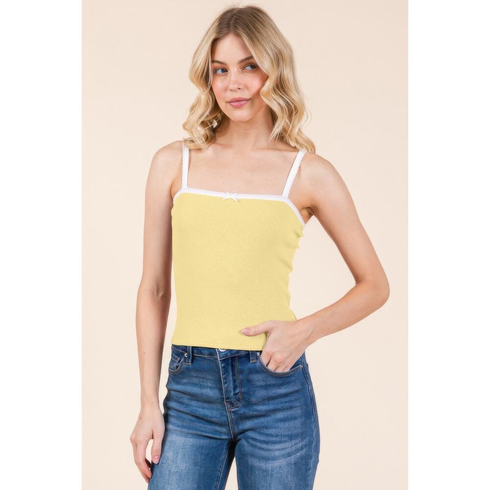 HackleBee | Organic Banana Scallop Edge Detail Cami Top W/ Bow Detail Size S,M,L